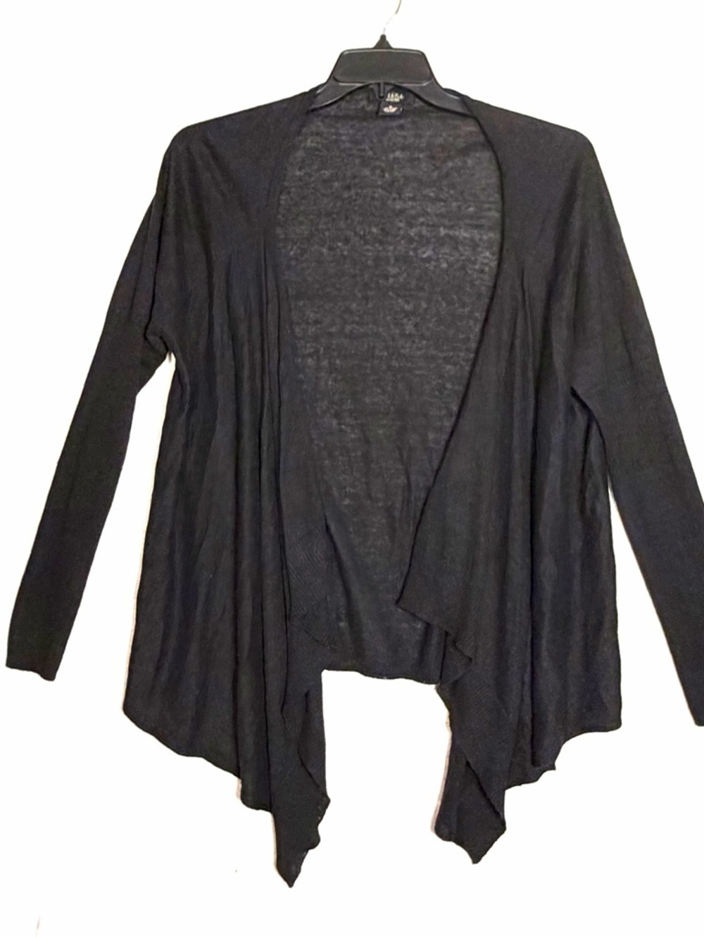Peck & Peck Black 100% Linen Cardigan Draped Open Front Ribbed Sleeve Sweater XL